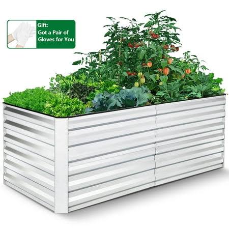 SEJOV 6x3x2ft Outdoor Metal Raised Garden Bed, Planter Box for Vegetables, Flowers, Herbs Silver