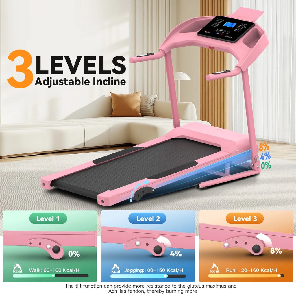 Treadmill with 8% Incline, 3.0 HP Foldable Compact Treadmill with Sit - up Function, 300 lb Walking Running Treadmill with LCD Display for Exercise, 12 Programs