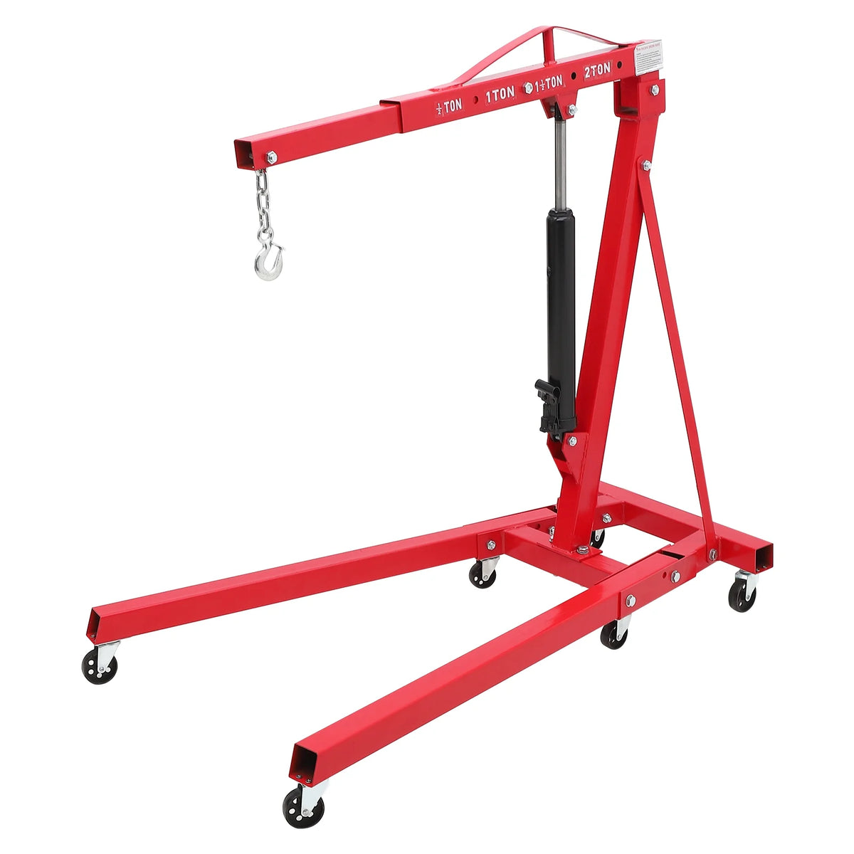 Ladcaser 2 Ton Engine Hoist, Folding Cherry Picker Engine Hoist with Lever and 6 Casters, 4400 lb Heavy Duty Hydraulic Shop Crane, Engine Crane Lifter for Workshops Garage Warehouse