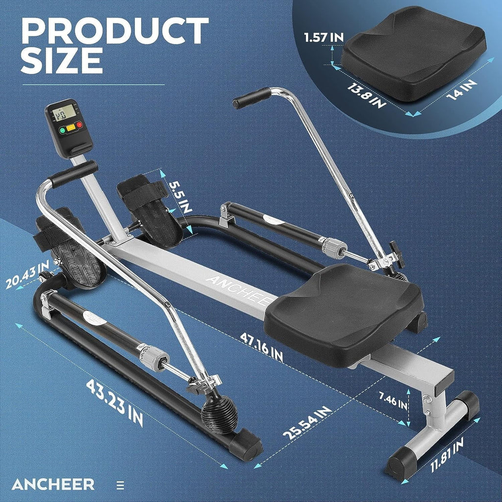 290 lb Rowing Machine, Hydraulic Machine Rower with 12 Level Adjustable Resistance and LCD Monitor, Exercise Equipment for Home Fitness Full Body Workout Cardio Training