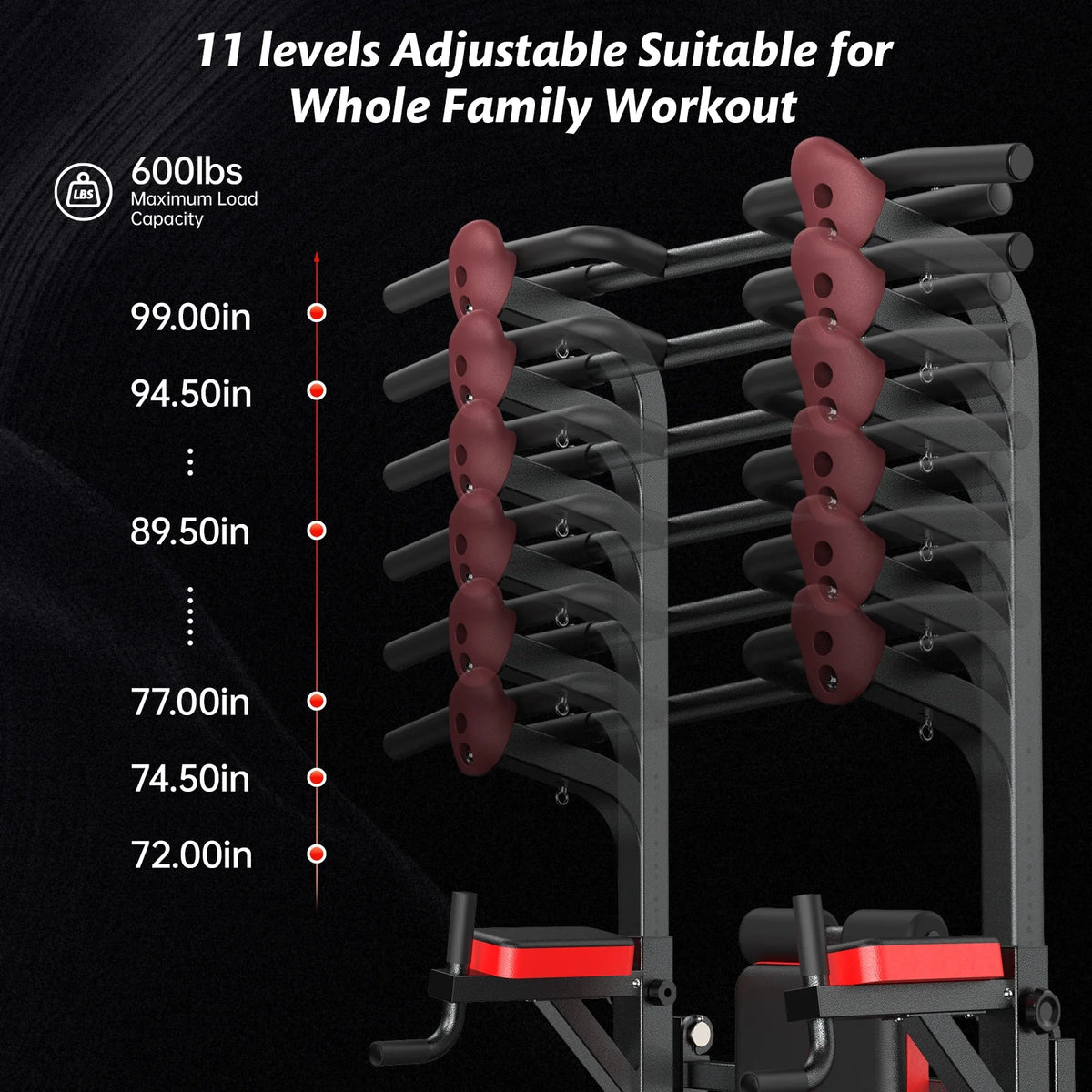 LNOW Multifunction Power Tower Pull up Bar Dip Station Power Rack with Adjustable Backrest for Home Gym Strength Training Workout Equipment Max Weight 480 lb