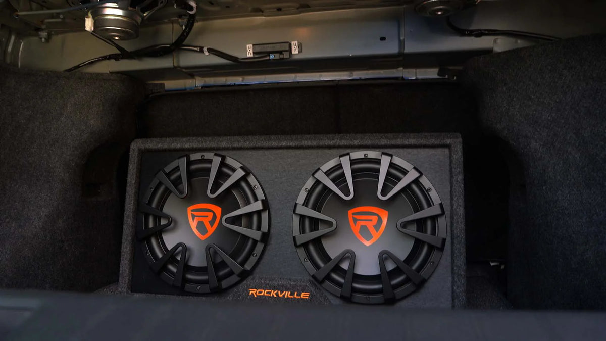 Rockville RG212CA 2000w Dual 12 in Vented Powered Car Subwoofer Enclosure+Amp Kit