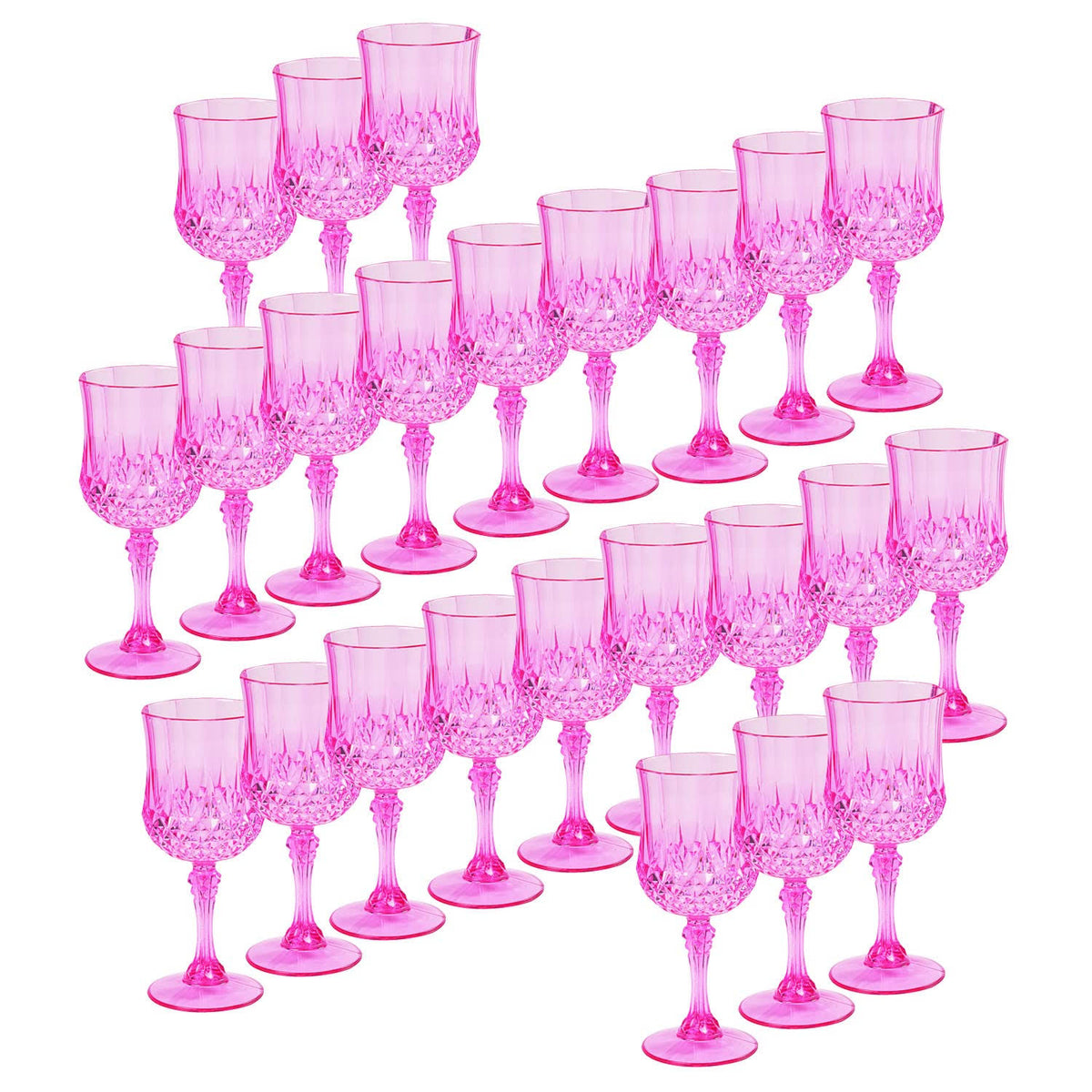 48 PC Bulk Pink Patterned Plastic Wine Glasses 6" 8 oz