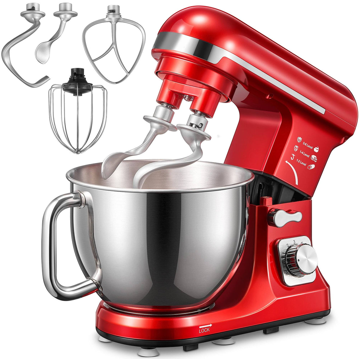 Aicok 5.5 Quart Tilt-Head Stand Mixer with Double Dough Hook Black