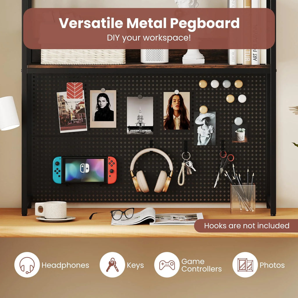 Tangkula Multipurpose 2-Tier Desk Hutch with Pegboard