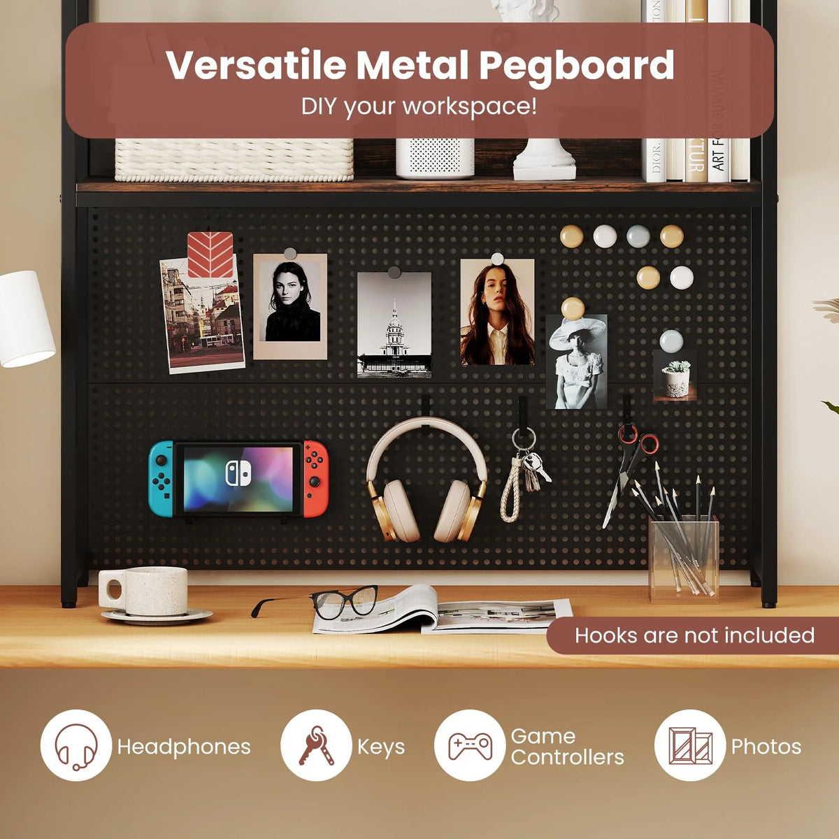 Tangkula Multipurpose 2-Tier Desk Hutch with Pegboard