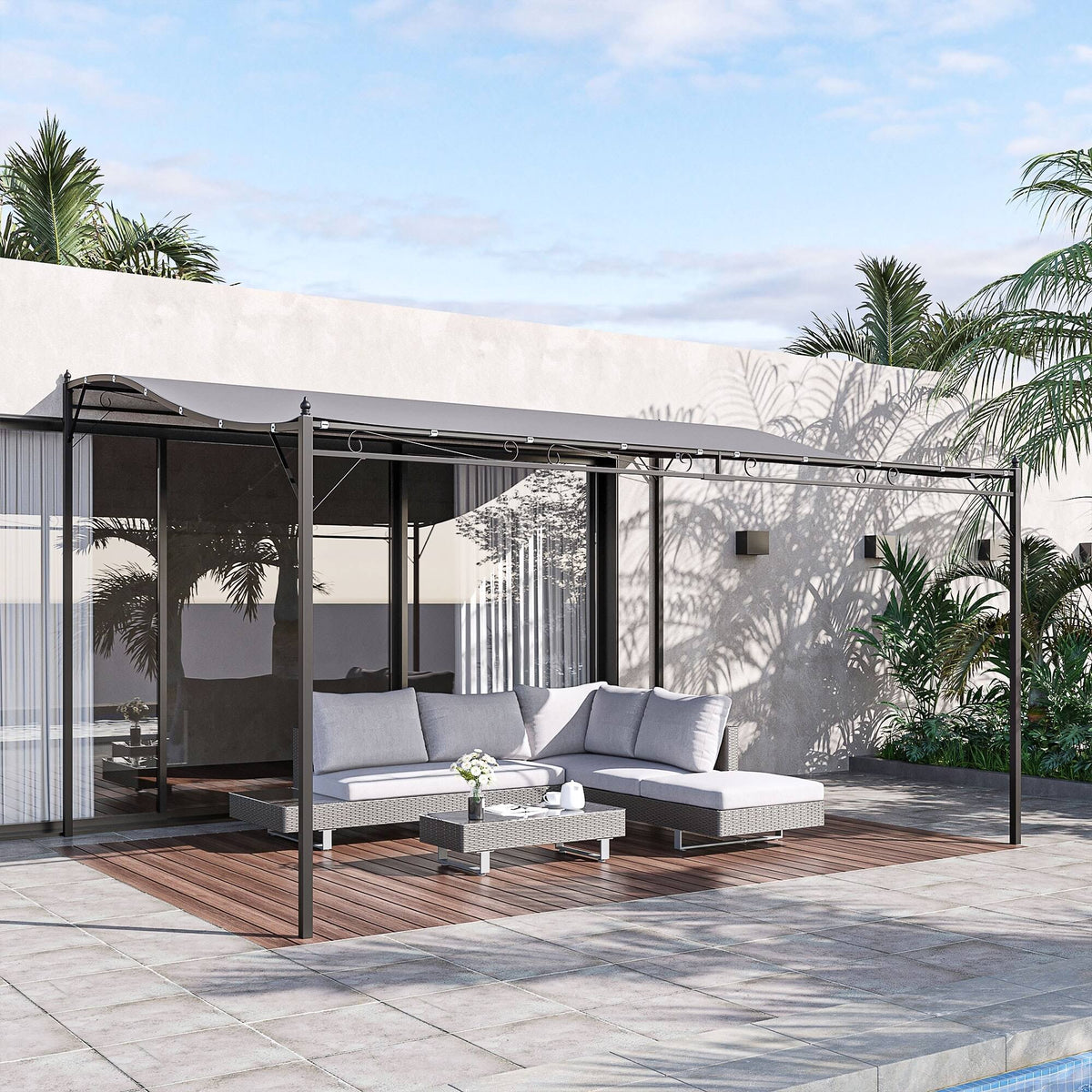Outsunny 10' x 13' Steel Outdoor Pergola Gazebo, Patio Canopy with Weather-Resistant Fabric and Drainage Holes, Gray