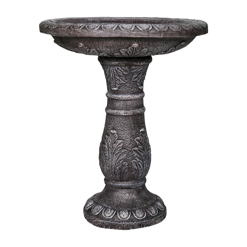 24.4 in Height Outdoor Bird Bath - Fibre Reinforced Concrete Large Bird Bath Stylish with Modern Pedestal for Garden, Patio, Lawn, Backyard