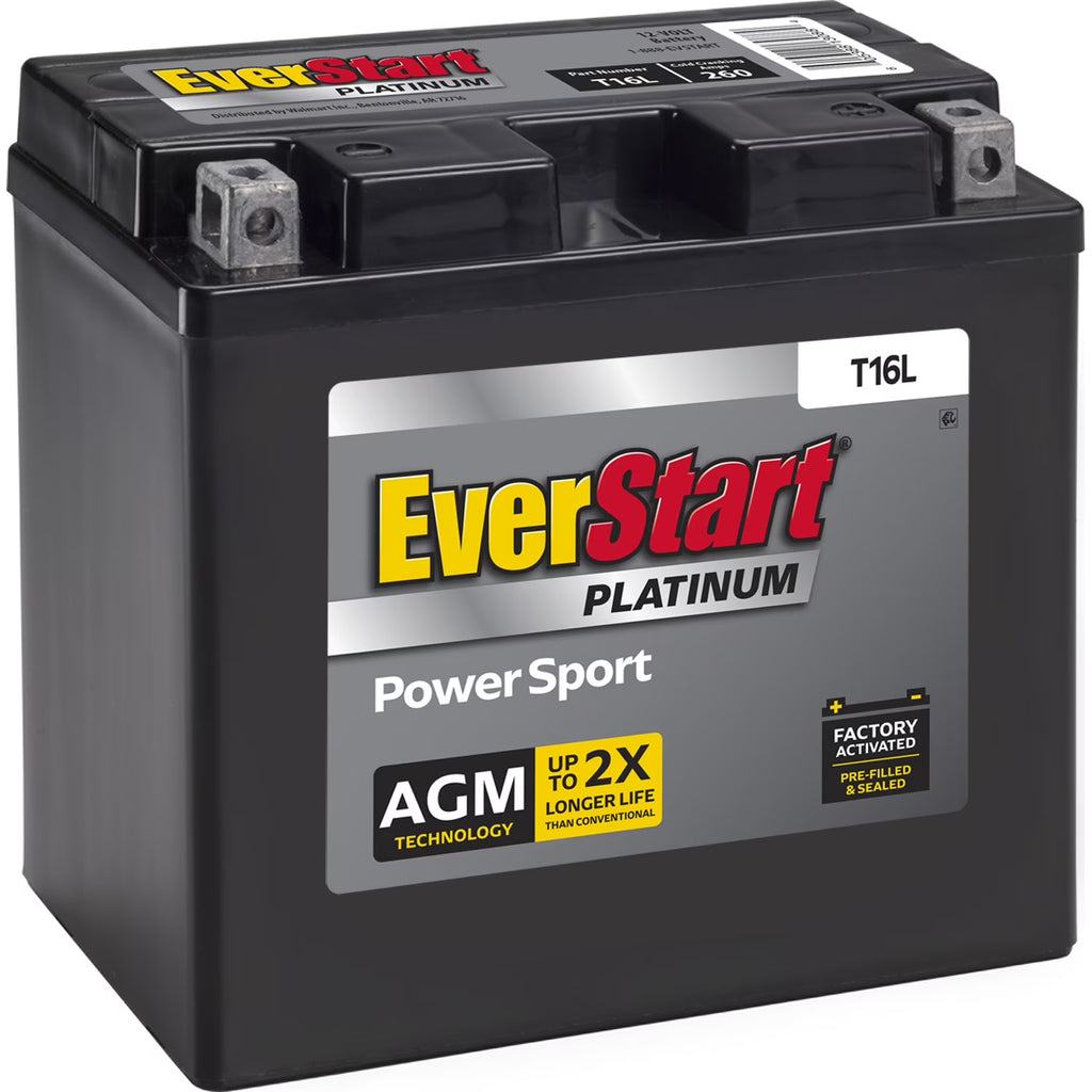 Everstart Platinum AGM Power Sport Battery, Group Size T16L 12 Volt, 260 CCA