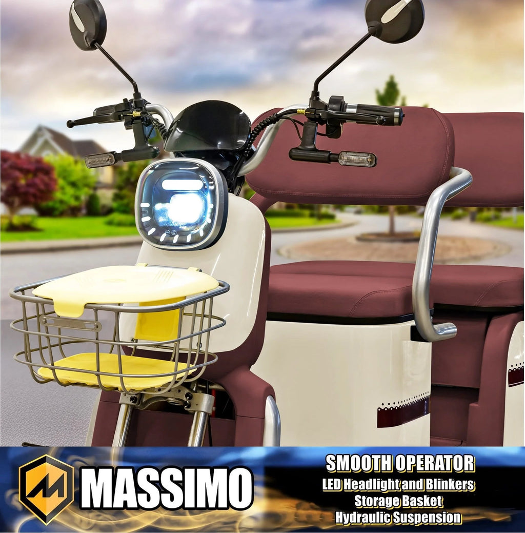 Massimo MGC E - Trike 3 - Wheel Electric Cart - 17 MPH, 2 - Seater Adult Scooter - Blue