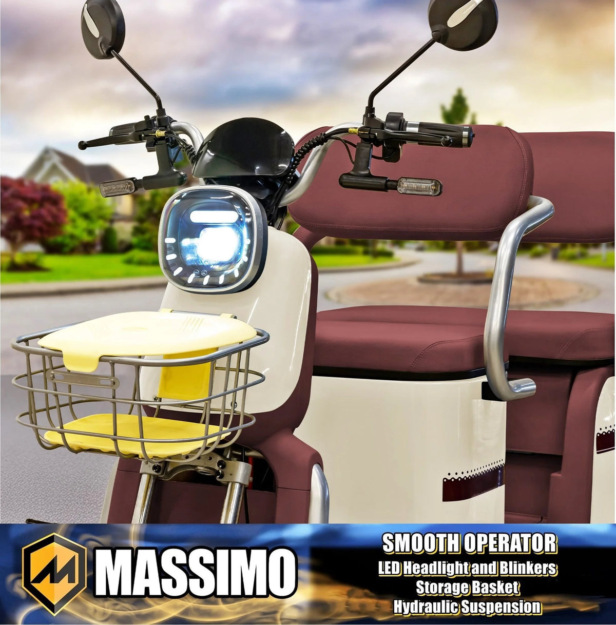 Massimo MGC E - Trike 3 - Wheel Electric Cart - 17 MPH, 2 - Seater Adult Scooter - Blue