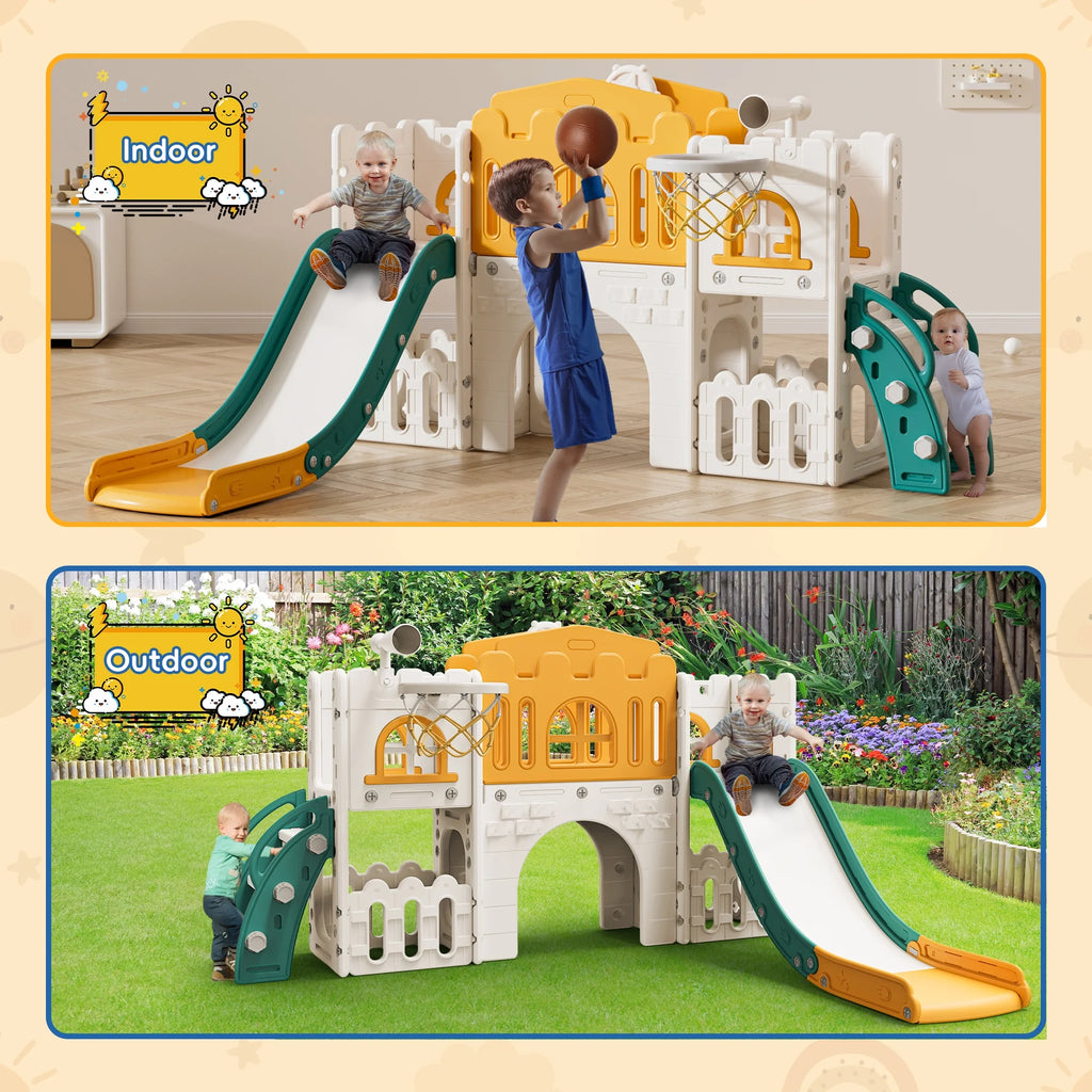 WFUN 9 in 1 Toddler Slide Playset for Kids Indoor/Outdoor for Toddlers Age 1+, Blue & Gray