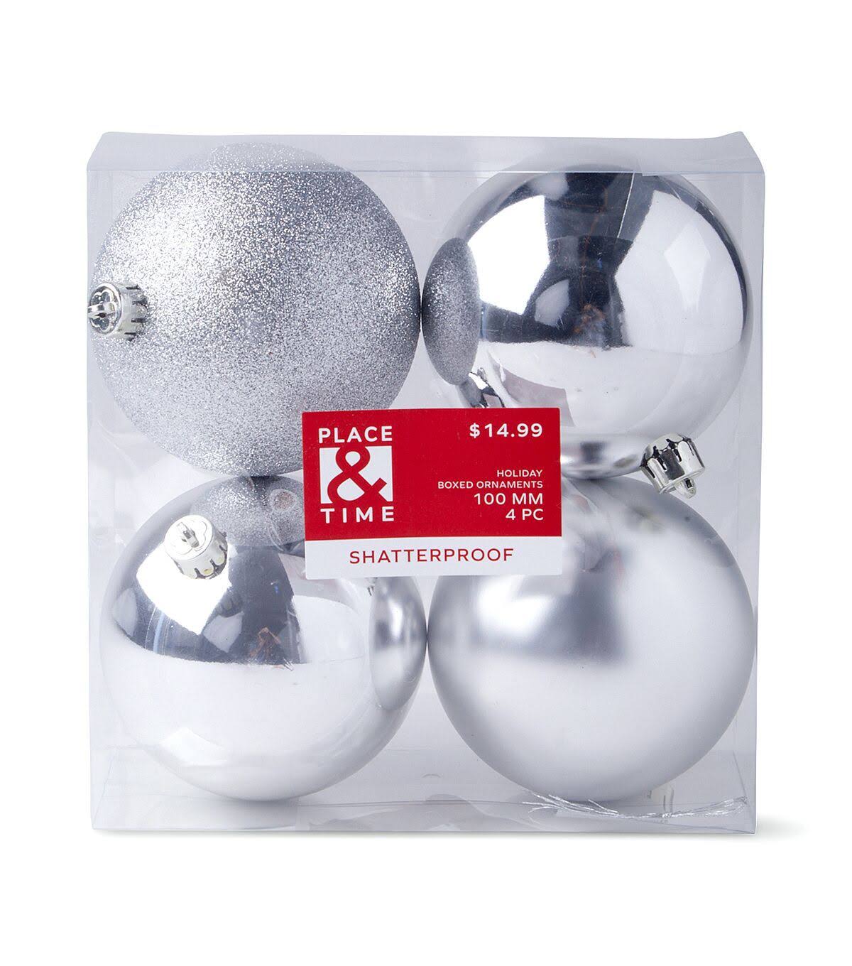 4pc 100mm Shatterproof Ornaments Silver