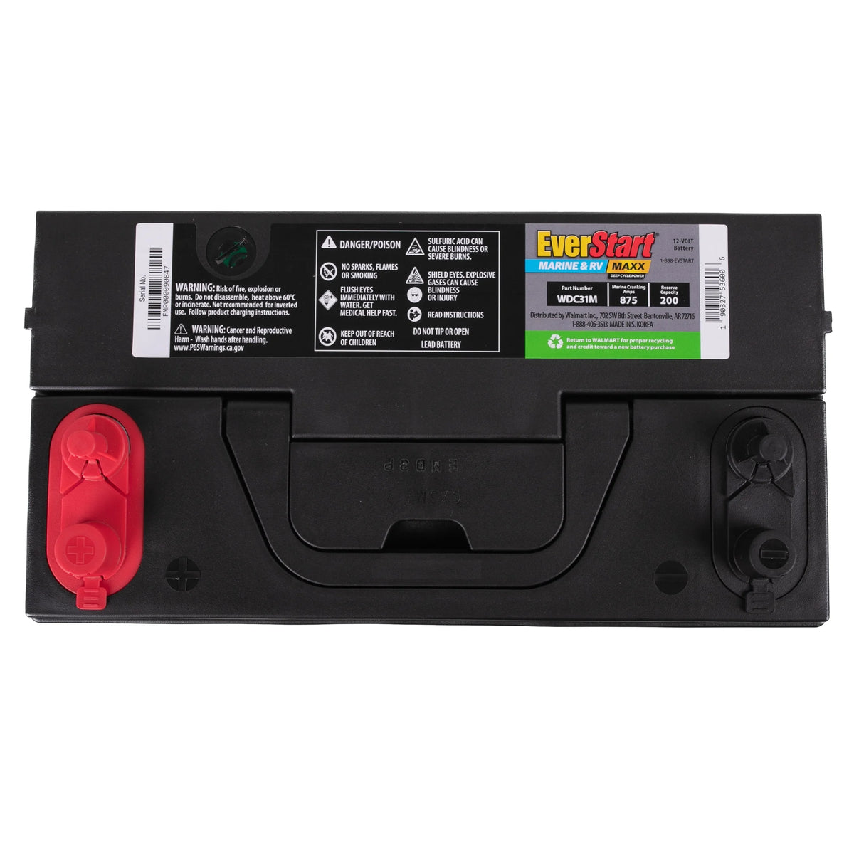 Everstart Maxx Lead Acid Marine & RV Deep Cycle Battery, Group Size 29DC - 12 Volt - 845 Marine Cranking Amps