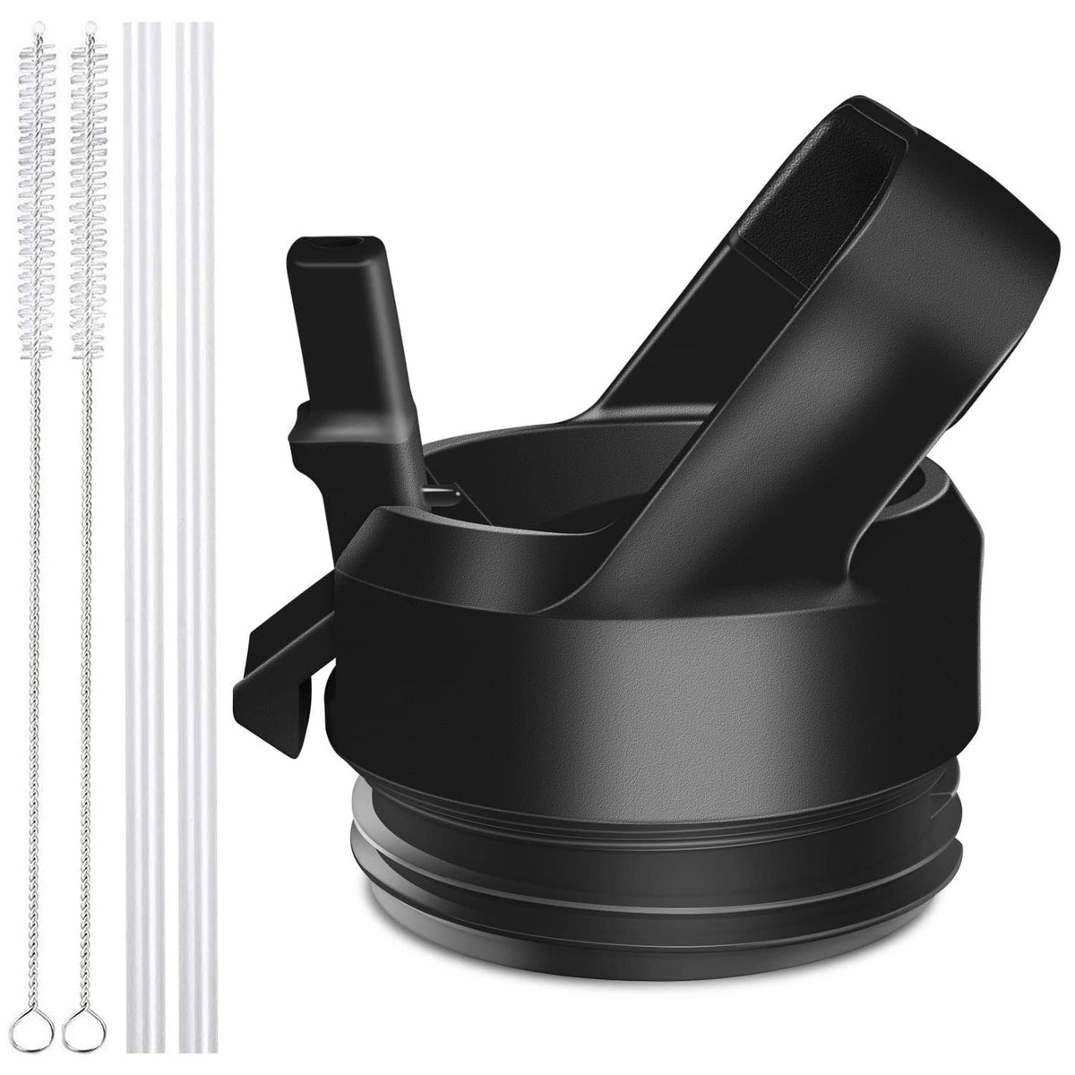 AIPENQ Straw Cap for Yeti Rambler Bottle and RTIC Bottle, Straw Lid with 2 Straws and 2 Brushes (Black)
