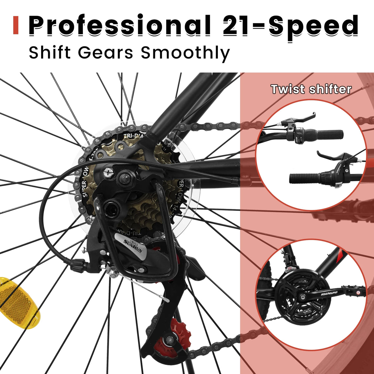 Ecarpat Mountain Bike 26 in for Men Women, 21 Speeds High - Carbon Steel Frame, Classic Adult Teens Sport Bicycle, V Brakes Bicycle for Snow City Commuters and Short Trip