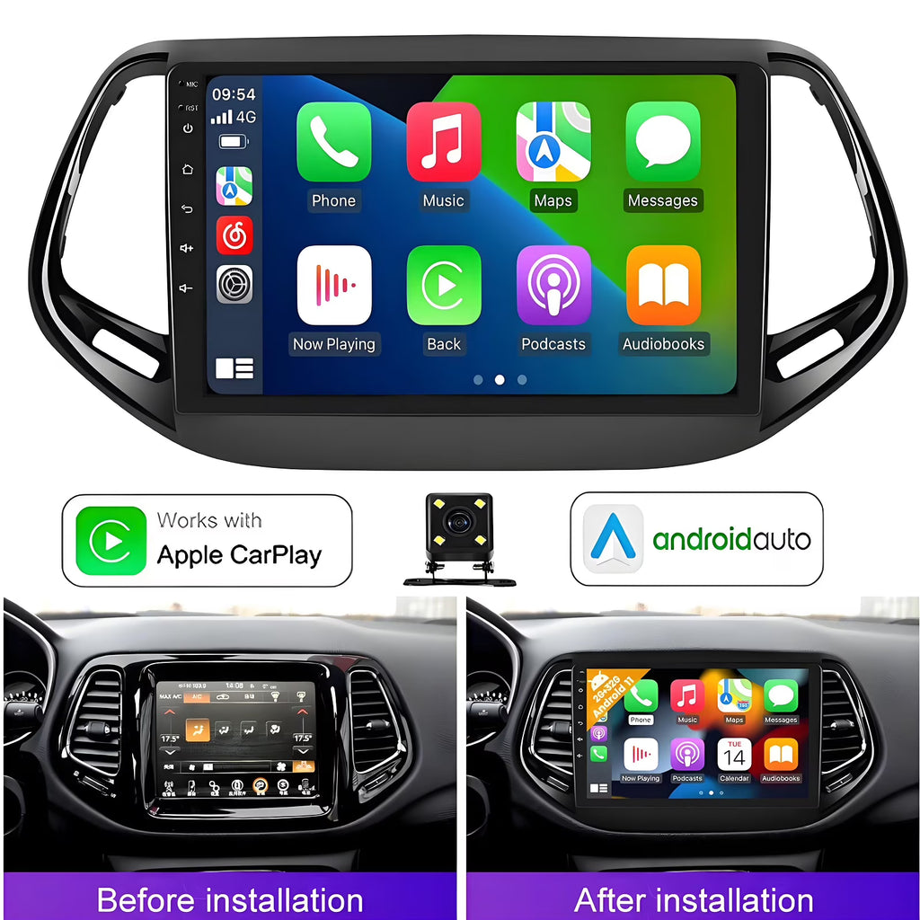 Eforcase 2+32G Car Stereo Radio for Jeep Compass 2017 - 2019, Support Wireless Carplay Android Auto 9" Touch Screen Android 13 Bluetooth GPS Navigation Car Player Radio