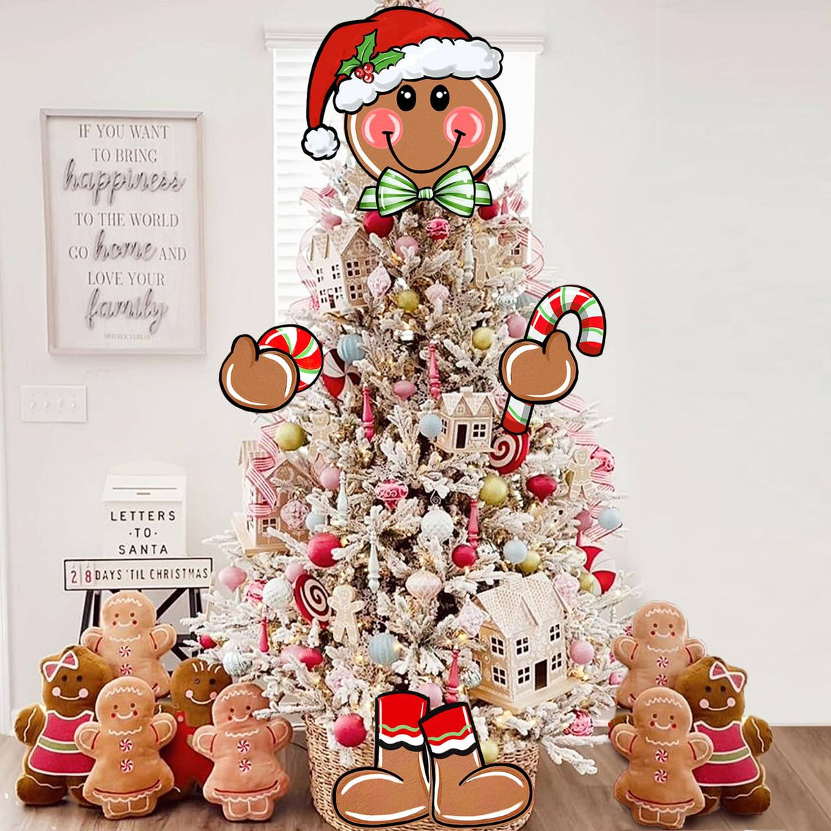 Auirre Gingerbread Man Christmas Tree Topper Head Arms and Legs, Xmas Peppermint Candy Santa Hat Decorative Tree Ornaments Decor, Holiday Indoor