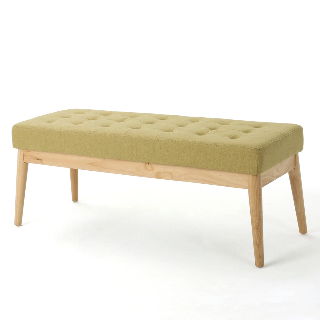 44.75" Mid - Century Tufted Bench - Solid Birch Legs - Plush Polyester Blend - 17" Height, 19.62 lb
