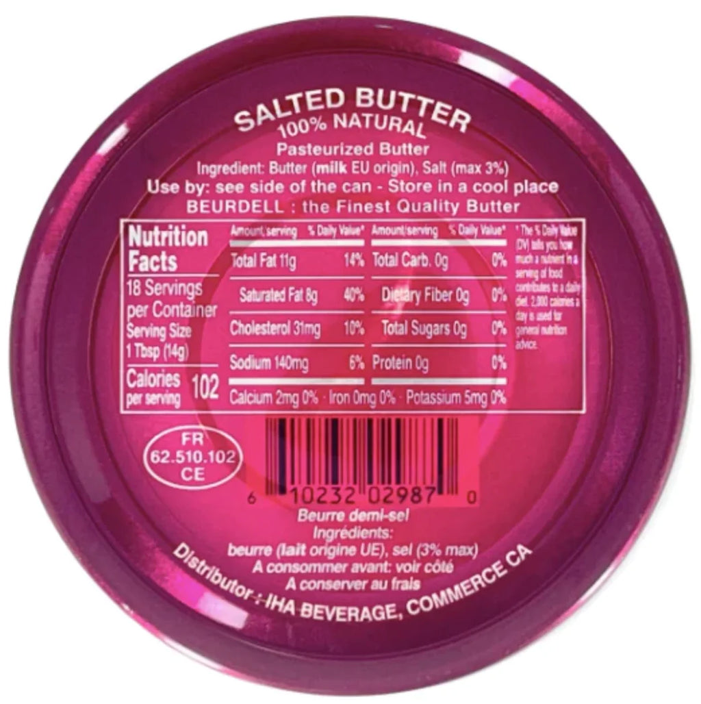 Beurdell Canned French Butter - 100% Natural Salted Pasteurized Real Butter | Long Shelf Life Emergency Survival Food | Great for Cooking, Baking, RV & Camping | Pull Top Lid | Pack of 24 | France