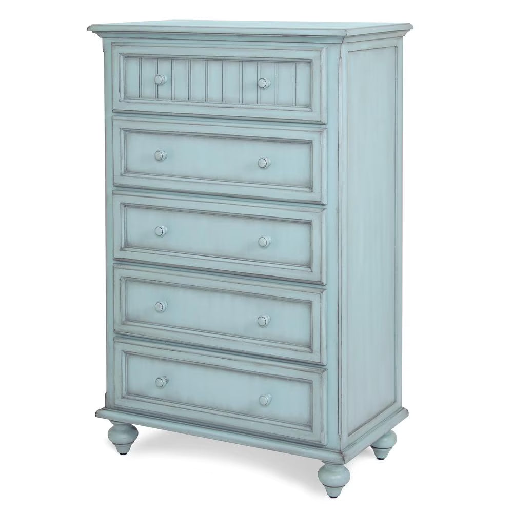 Sea Winds Monaco 5 Drawers Chest Drawer Wood Blue, 50"h x 52"w x 18"d, 65 lb