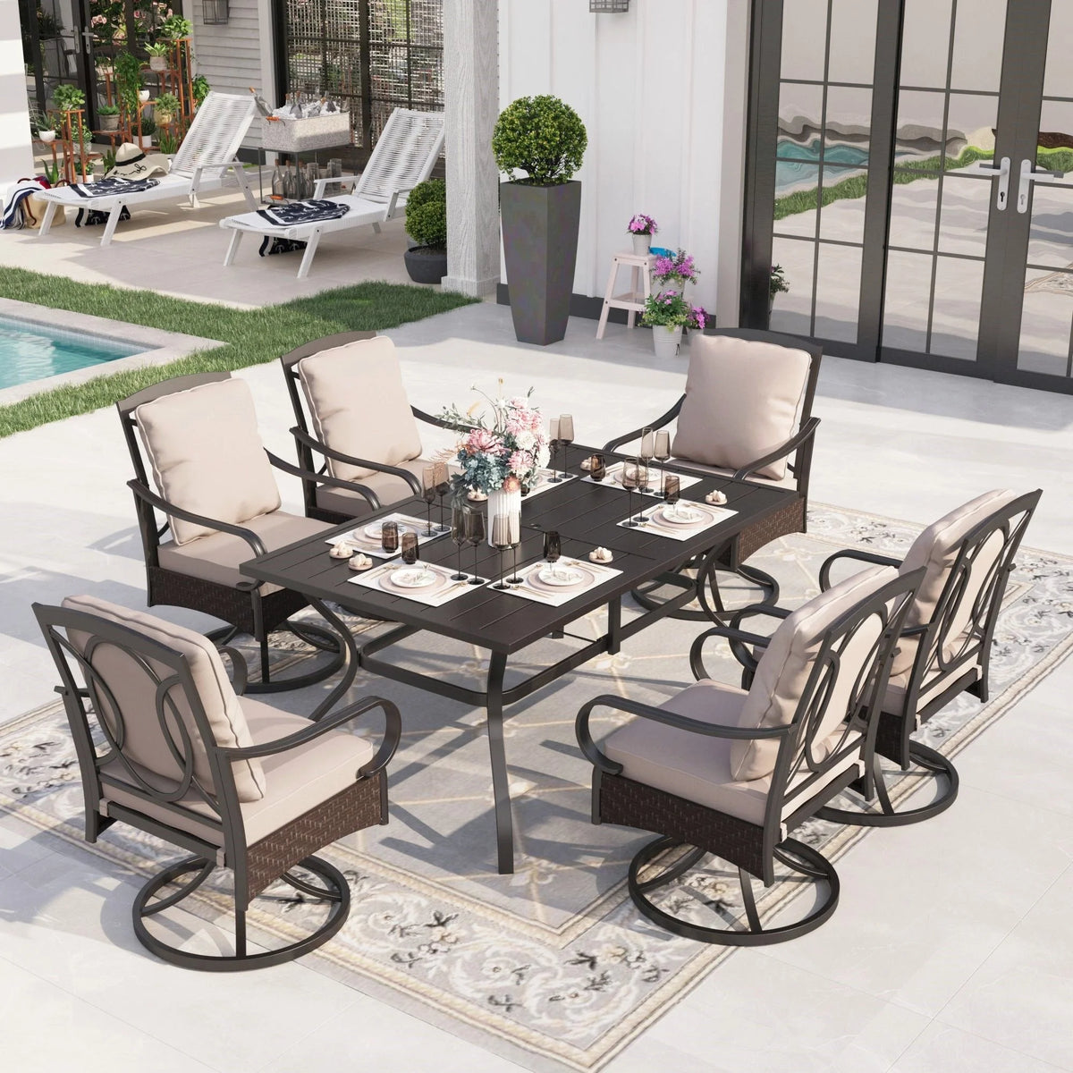 Sophia&William Patio Swivel Dining Chairs Set of 4 with Beige Cushions