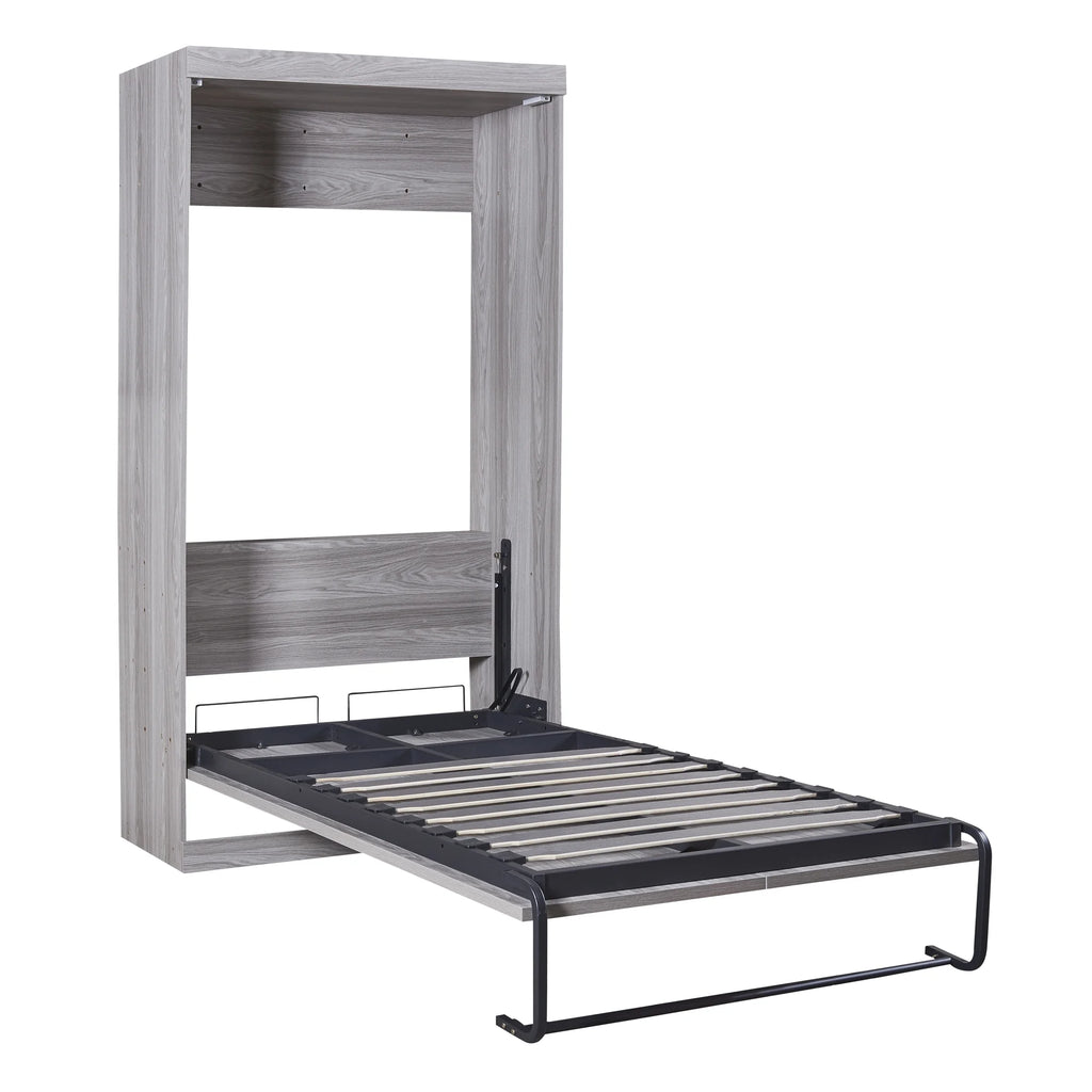 Euroco Pine Wood Twin Size Murphy Bed, Convertible Wall Bed Into A Cabinet, Gray