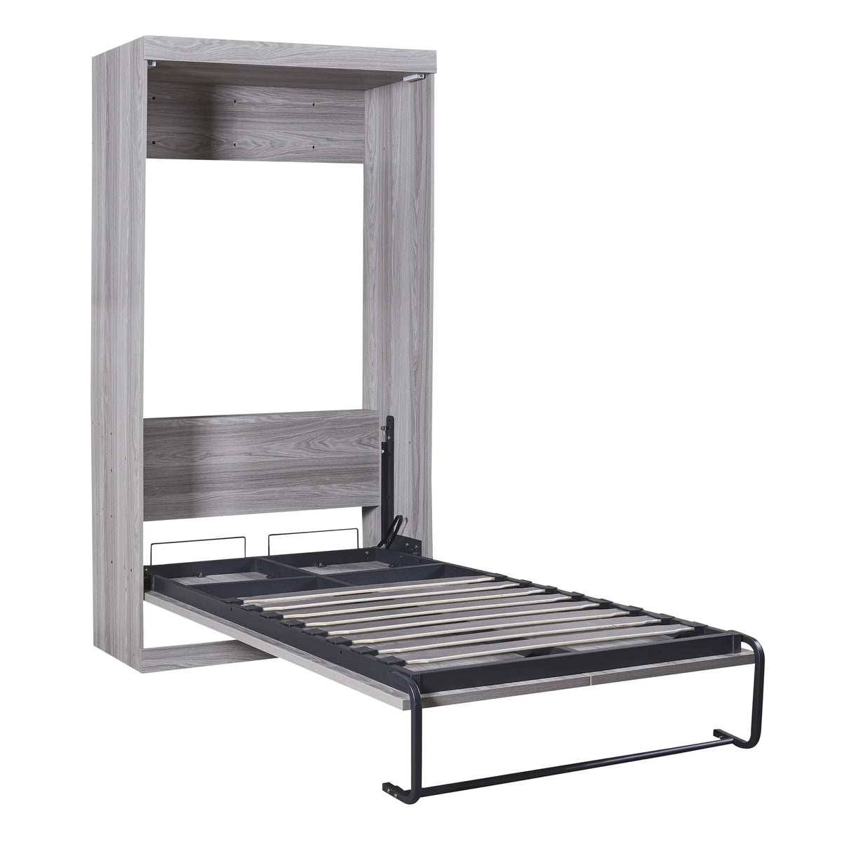 Euroco Pine Wood Twin Size Murphy Bed, Convertible Wall Bed Into A Cabinet, Gray