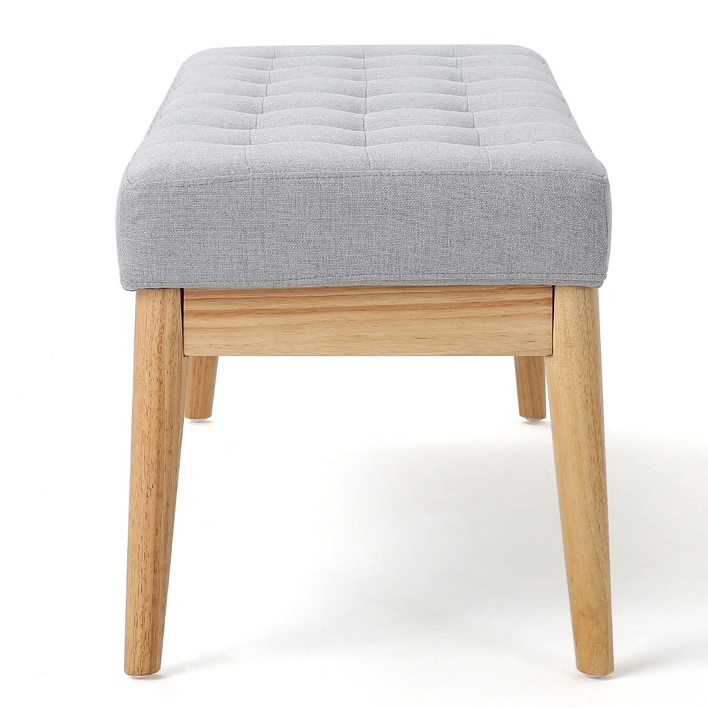 44.75" Mid - Century Tufted Bench - Solid Birch Legs - Plush Polyester Blend - 17" Height, 19.62 lb