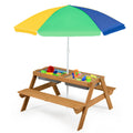 Costway 3 - in - 1 Kids Picnic Table Wooden Outdoor Sand & Water Table with Umbrella Play Boxes Green