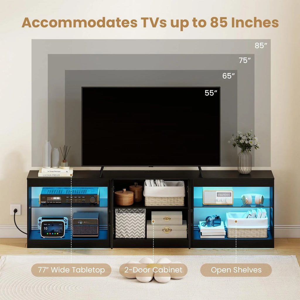 Tangkula TV Stand for TVs up to 85 Inches LED Entertainment Center with Power Outlets