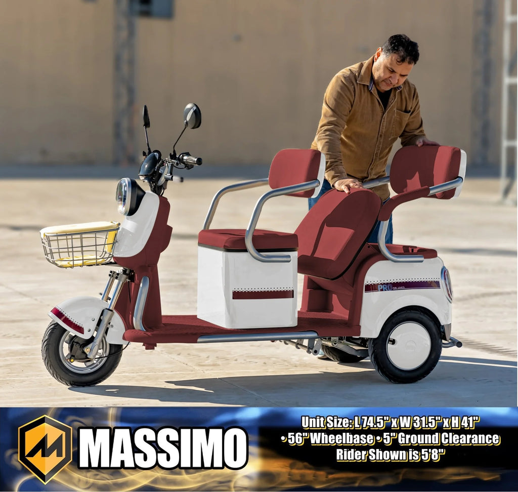 Massimo MGC E - Trike 3 - Wheel Electric Cart - 17 MPH, 2 - Seater Adult Scooter - Blue