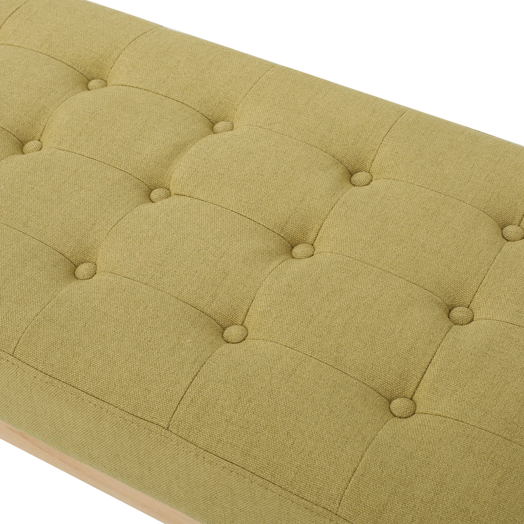 44.75" Mid - Century Tufted Bench - Solid Birch Legs - Plush Polyester Blend - 17" Height, 19.62 lb