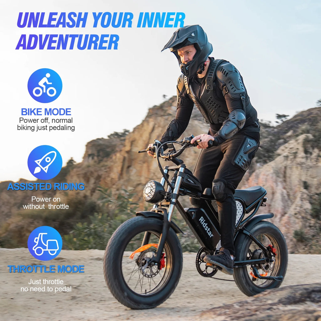 Ridstar Electric Biycle for Adults, 1200W 32MPH, 48V 20AH Electric Dirt Bike, 20" Fat Tire 7 Speed Mountain Bike UL2849