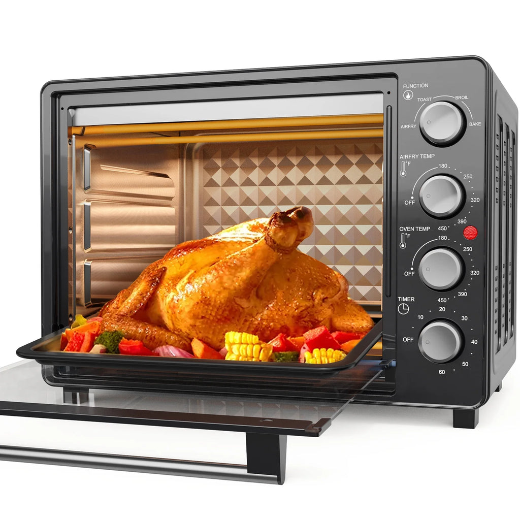 34 QT Super - Large Air Fryer, Oil - Less Air Fryer Toaster Oven Combo with Pizza, Warm, Broil, Toast, Bake, Air Fry, 5 Functions - Black