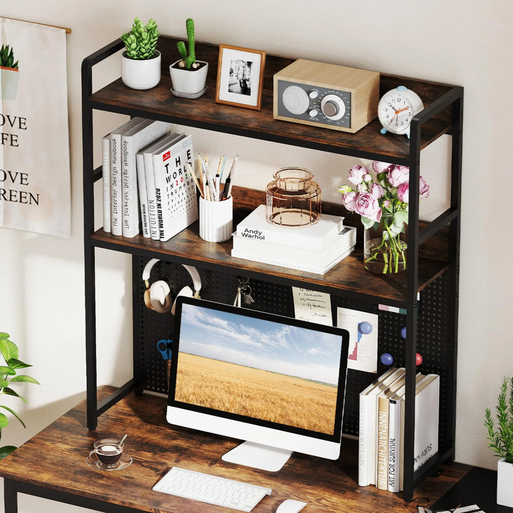 Tangkula Multipurpose 2-Tier Desk Hutch with Pegboard
