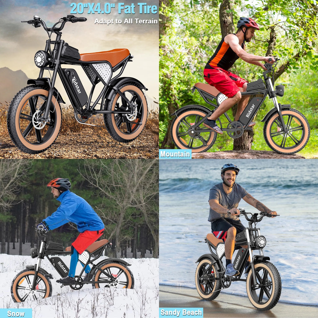 Ridstar Electric Biycle for Adults, 1200W 32MPH, 48V 20AH Electric Dirt Bike, 20" Fat Tire 7 Speed Mountain Bike UL2849