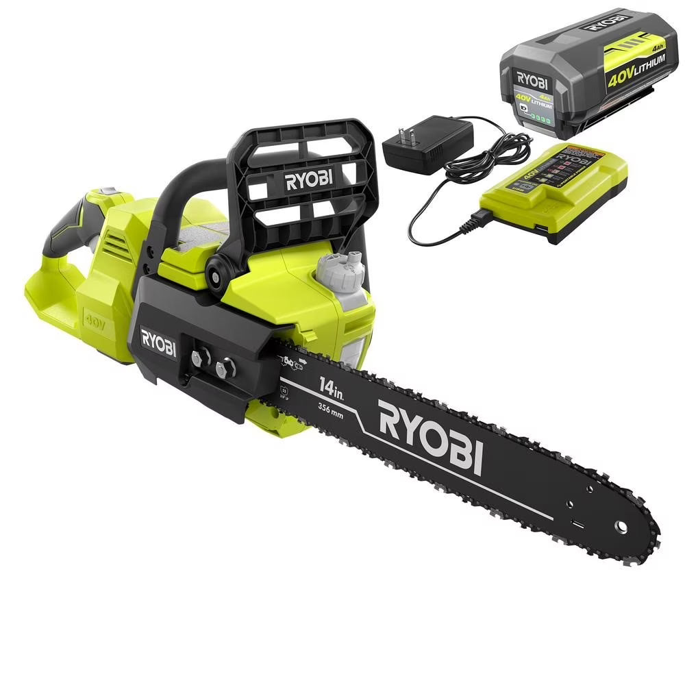 Ryobi 14" 40V Battery Powered Chainsaw, Brushless Motor for Gas - Like Power