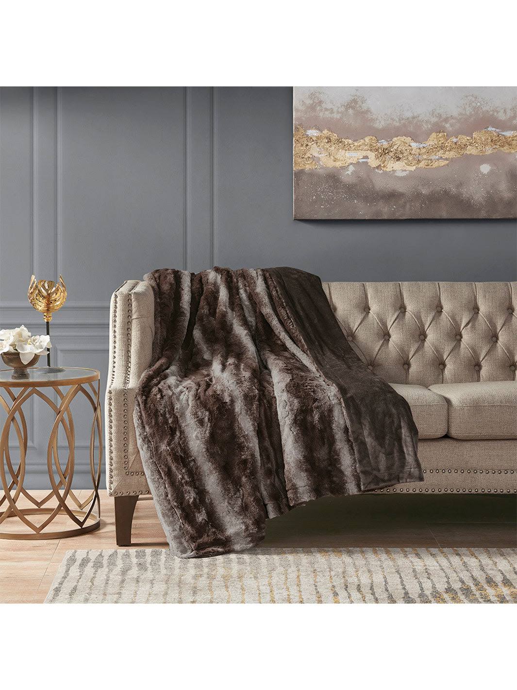 Madison Park Zuri Oversized Faux Fur Throw - Brown