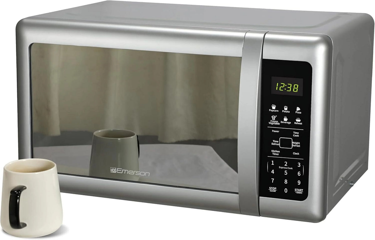 Emerson 0.7 cu ft Silver Mirror Finish, Countertop Microwave Oven, MW7601SL