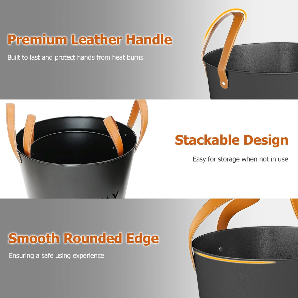 Tangkula Firewood Bucket Set of 2 with Reinforced Genuine Leather Handles
