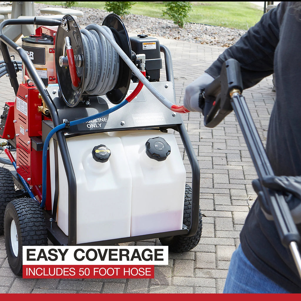 Northstar Pressure Washer Hose Reel with 50ft. Steel - Braided Hose, 3/8in. x 100ft. Capacity, 5000 PSI