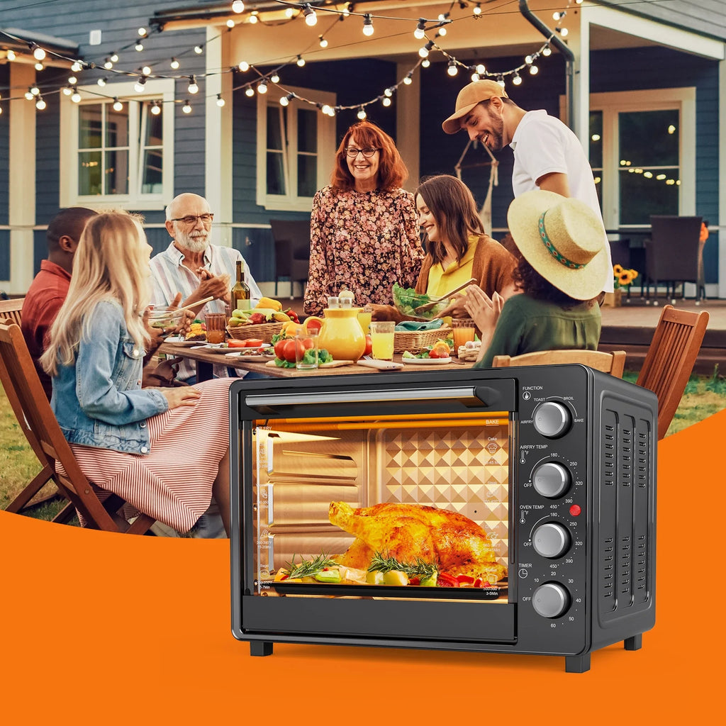 34 QT Super - Large Air Fryer, Oil - Less Air Fryer Toaster Oven Combo with Pizza, Warm, Broil, Toast, Bake, Air Fry, 5 Functions - Black