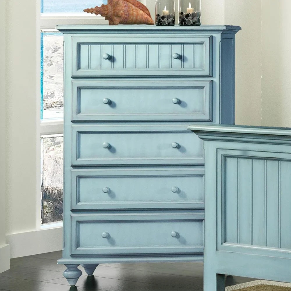 Sea Winds Monaco 5 Drawers Chest Drawer Wood Blue, 50"h x 52"w x 18"d, 65 lb