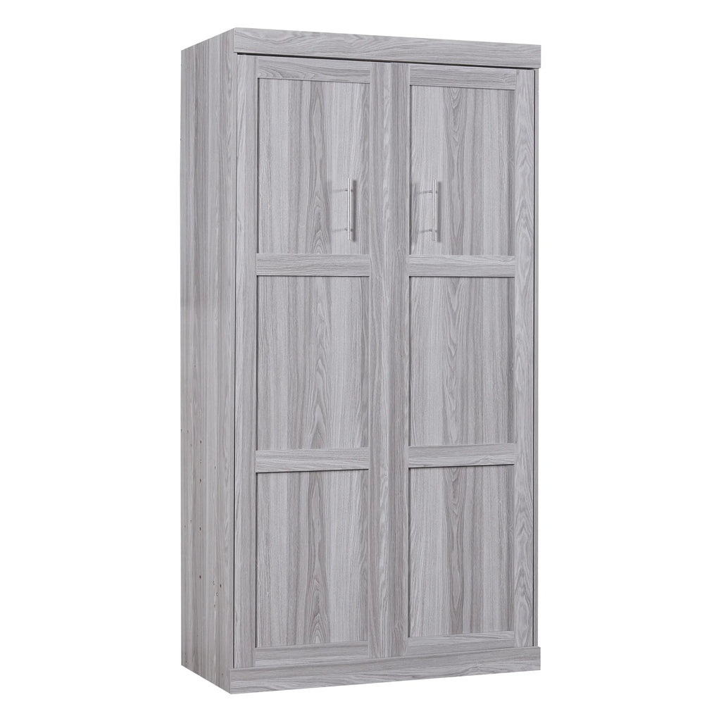 Euroco Pine Wood Twin Size Murphy Bed, Convertible Wall Bed Into A Cabinet, Gray