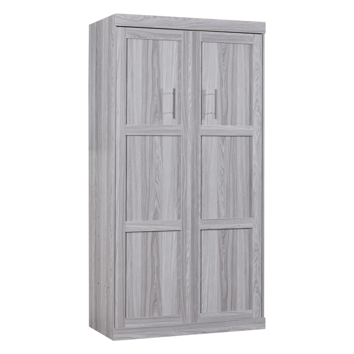 Euroco Pine Wood Twin Size Murphy Bed, Convertible Wall Bed Into A Cabinet, Gray
