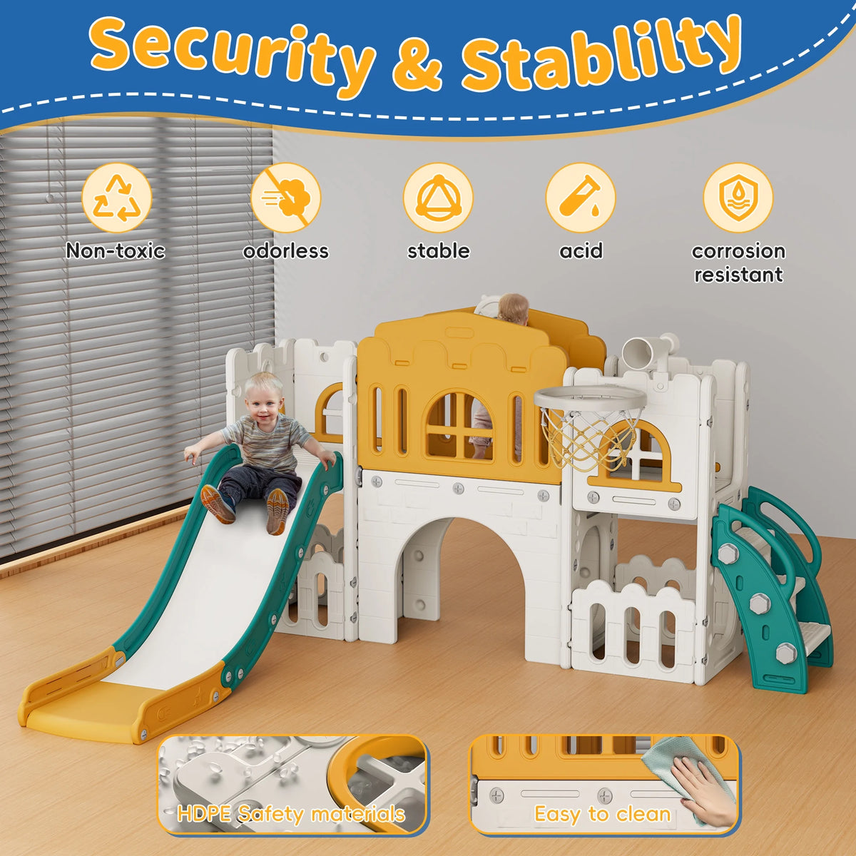 WFUN 9 in 1 Toddler Slide Playset for Kids Indoor/Outdoor for Toddlers Age 1+, Blue & Gray