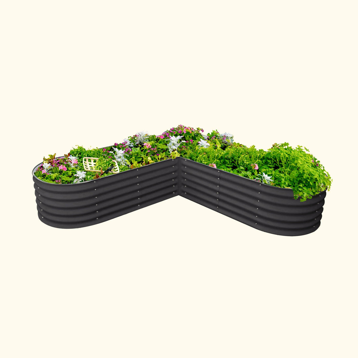 Vego Garden 17 inch Tall L-Shape Raised Garden Bed Metal Planter Box for Vegetables Flowers Ground Large size, Gray