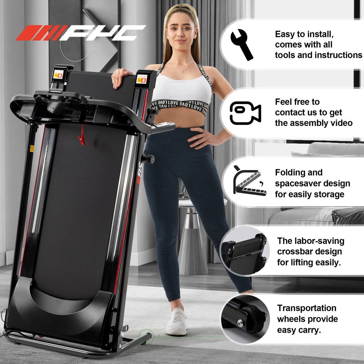 SWERTOY Treadmill 2.5HP Folding Treadmill for Home Walking Under Desk with Incline Fitness Running Electric Treamills Indoor Training Pulse Monitor Cup Holder Treadmills IN USA STOCK