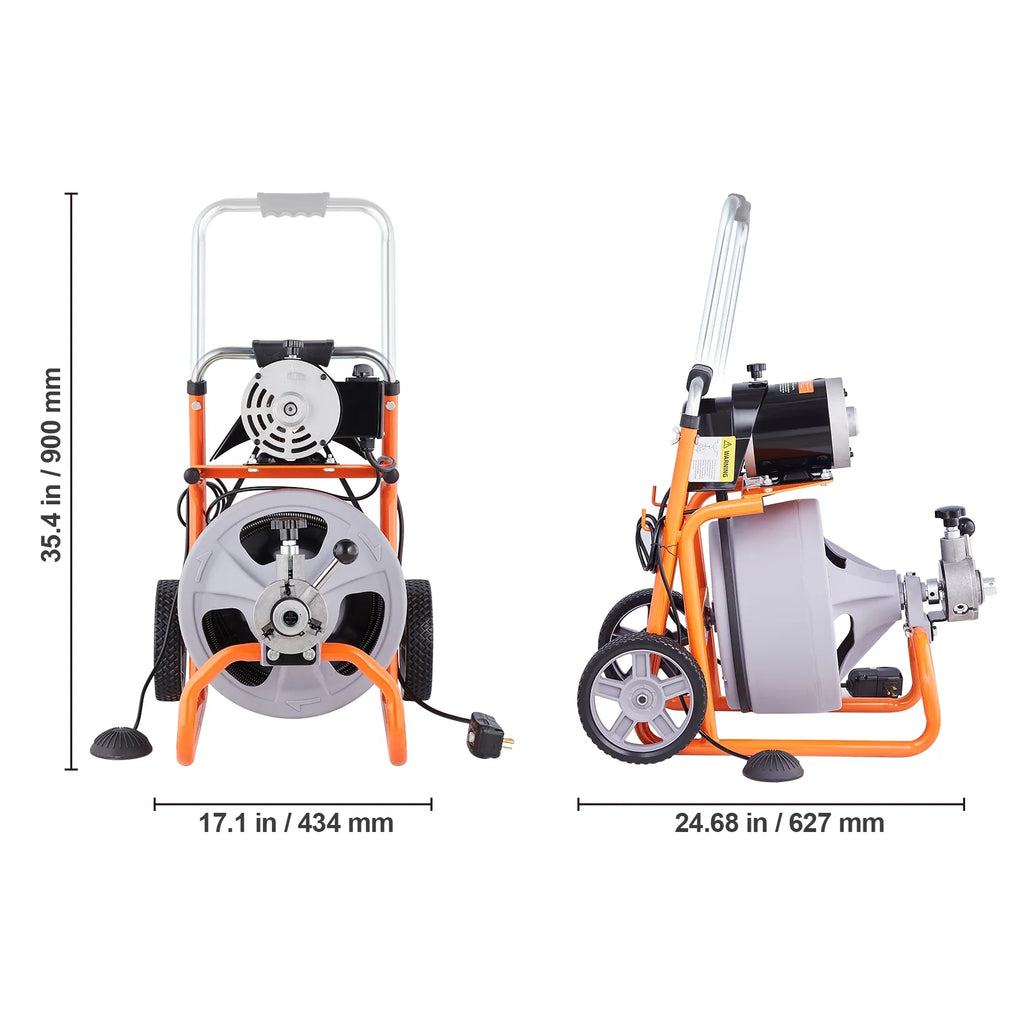 VEVOR Drain Cleaner Machine 100FT x 3/8 in, Auto Feed Sewer Snake Drain Auger on Wheels, Portable Drain Cleaning Machine with 8 Cutters & Air - Activated Foot Switch for 2" to 4" Pipes